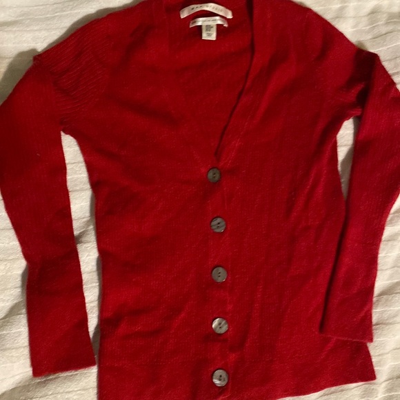 Red 100% Merino Wool button up cardigan sweater size M Max Studio - Picture 1 of 7